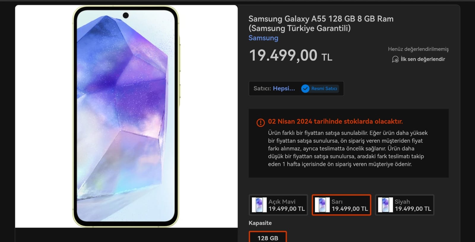 Samsung Galaxy A55 fiyat belli oldu ön sipariş verin