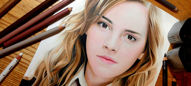 Galeri: Sadece renkli kalemlerle harika portreler çizen genç Emma Watson