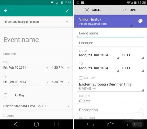 Galeri: Karşılaştırmalı görsellerle Android KitKat ve Android L farklılıkları Takvime etkinlik girme