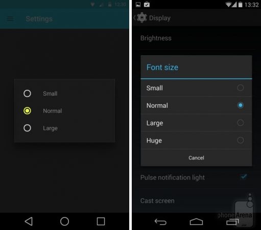 Galeri: Karşılaştırmalı görsellerle Android KitKat ve Android L farklılıkları Font ayar seçenekleri