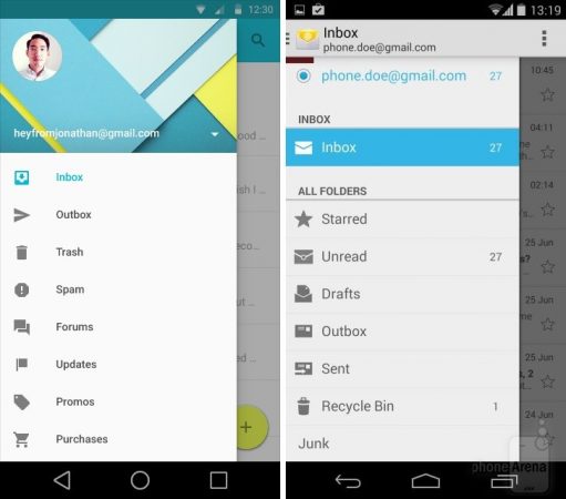 Galeri: Karşılaştırmalı görsellerle Android KitKat ve Android L farklılıkları E-mail uygulaması