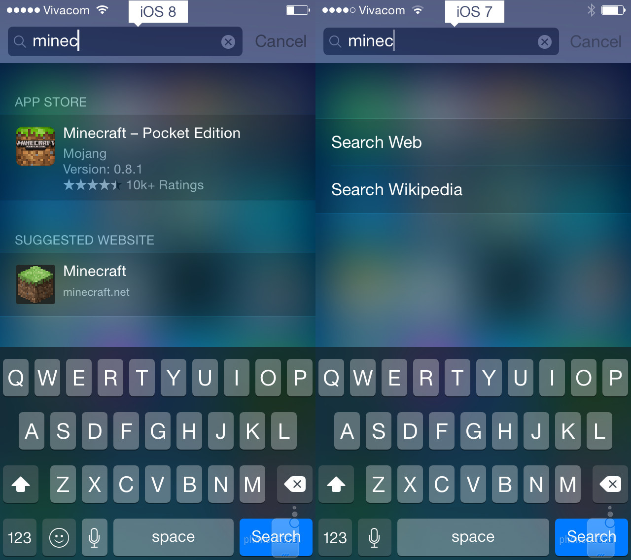 Görsel karşılaştırmalarla iOS 7 vs iOS 8 Spotlight Search