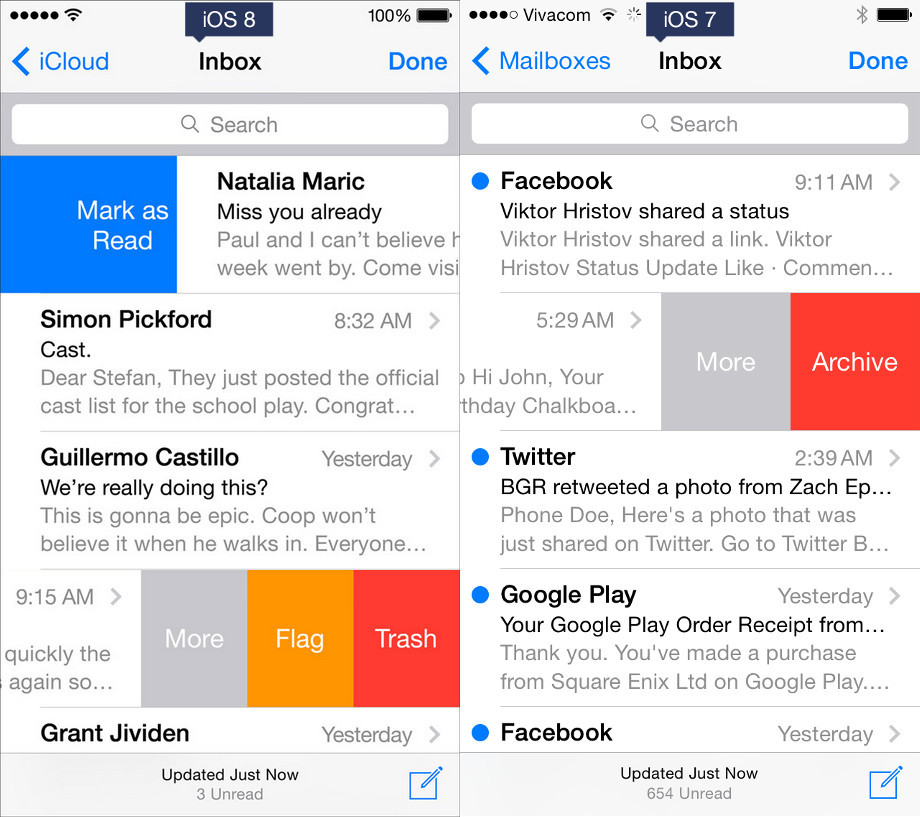 Görsel karşılaştırmalarla iOS 7 vs iOS 8 E-mail