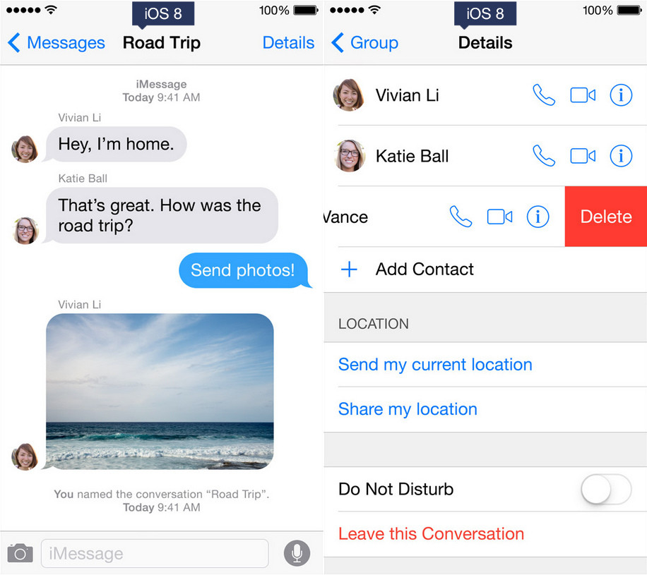 Görsel karşılaştırmalarla iOS 7 vs iOS 8 Grup chat