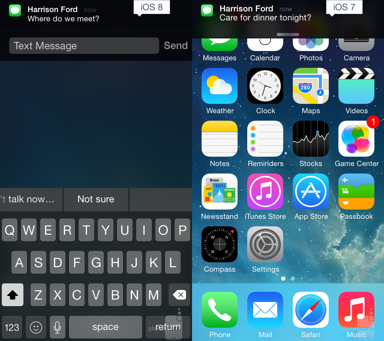 Görsel karşılaştırmalarla iOS 7 vs iOS 8 Mesaj bildirimleri