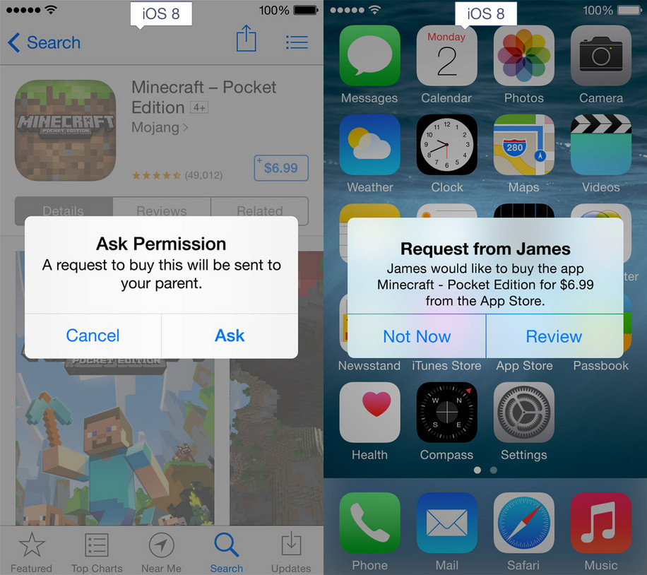Görsel karşılaştırmalarla iOS 7 vs iOS 8 Aile kontrolü
