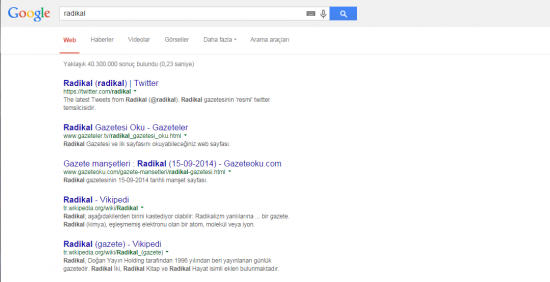 Google, Türkiye'nin önemli gazetelerini spam nedeniyle artık yok sayıyor Google'a radikal yazdığınızda artık Radikal.com çıkmıyor