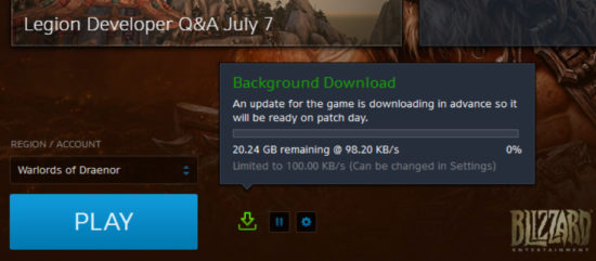 world of warcraft legon download ekranı