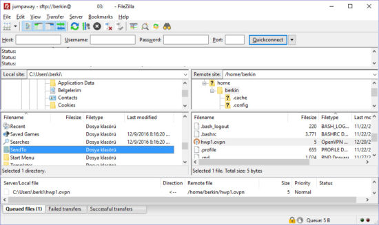 openvpn open vpn sh script betik kurulum install filezilla sftp ftp client