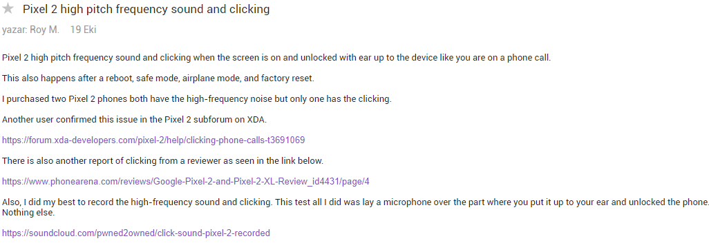 Google'ın Bazı Pixel 2 Cihazları Garip Sesler Çıkarmaya Başladı
