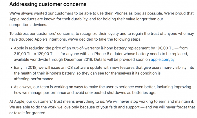 Apple Türkiye'deki Garanti Dışı iPhone Pil Değişim Fiyatını Güncelledi!