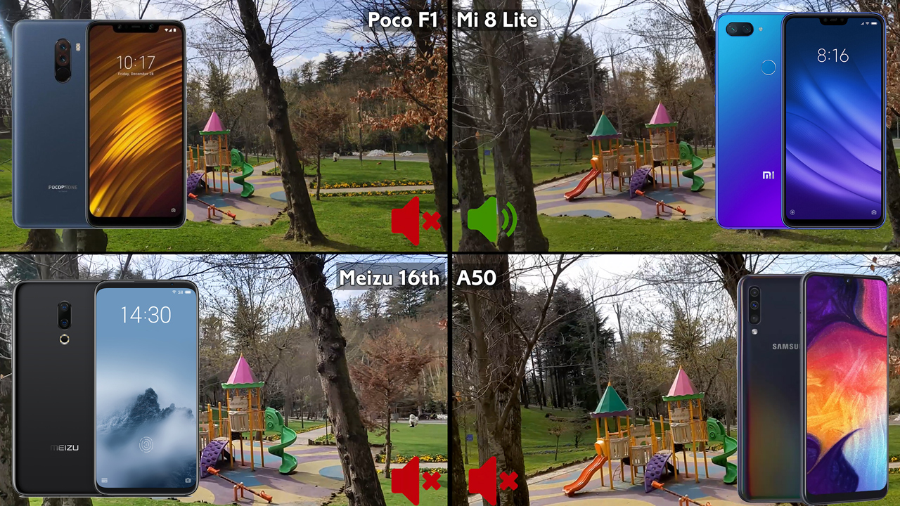 Samsung Galaxy A50, Pocophone F1, Xiaomi Mi 8 Lite ve Meizu 16th video karşılaştırma