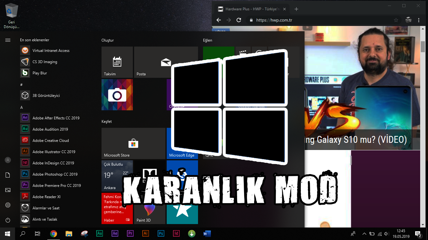 Windows 10 karanlık mod