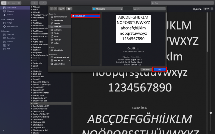 MacOS'a yazı fontu nasıl yüklenir?