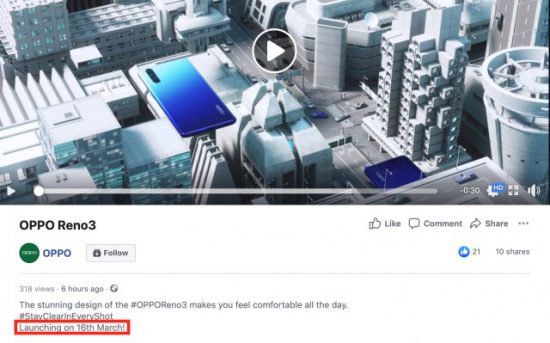 Oppo Reno 3 16 Mart'ta bizlerle