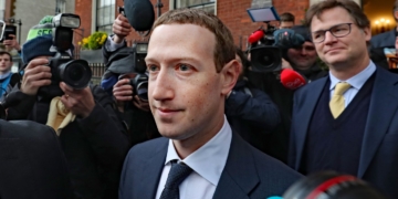 Facebook CEO Mark Zuckerberg leaving The Merrion Hotel in Dublin with as its head of global policy and communications Nick Clegg after a meeting with politicians to discuss regulation of social media and harmful content. (Photo by Niall Carson/PA Images via Getty Images)