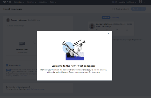 Twitter Reklam Yöneticisinde Tweet Oluşturma Süreci'ni güncelliyor