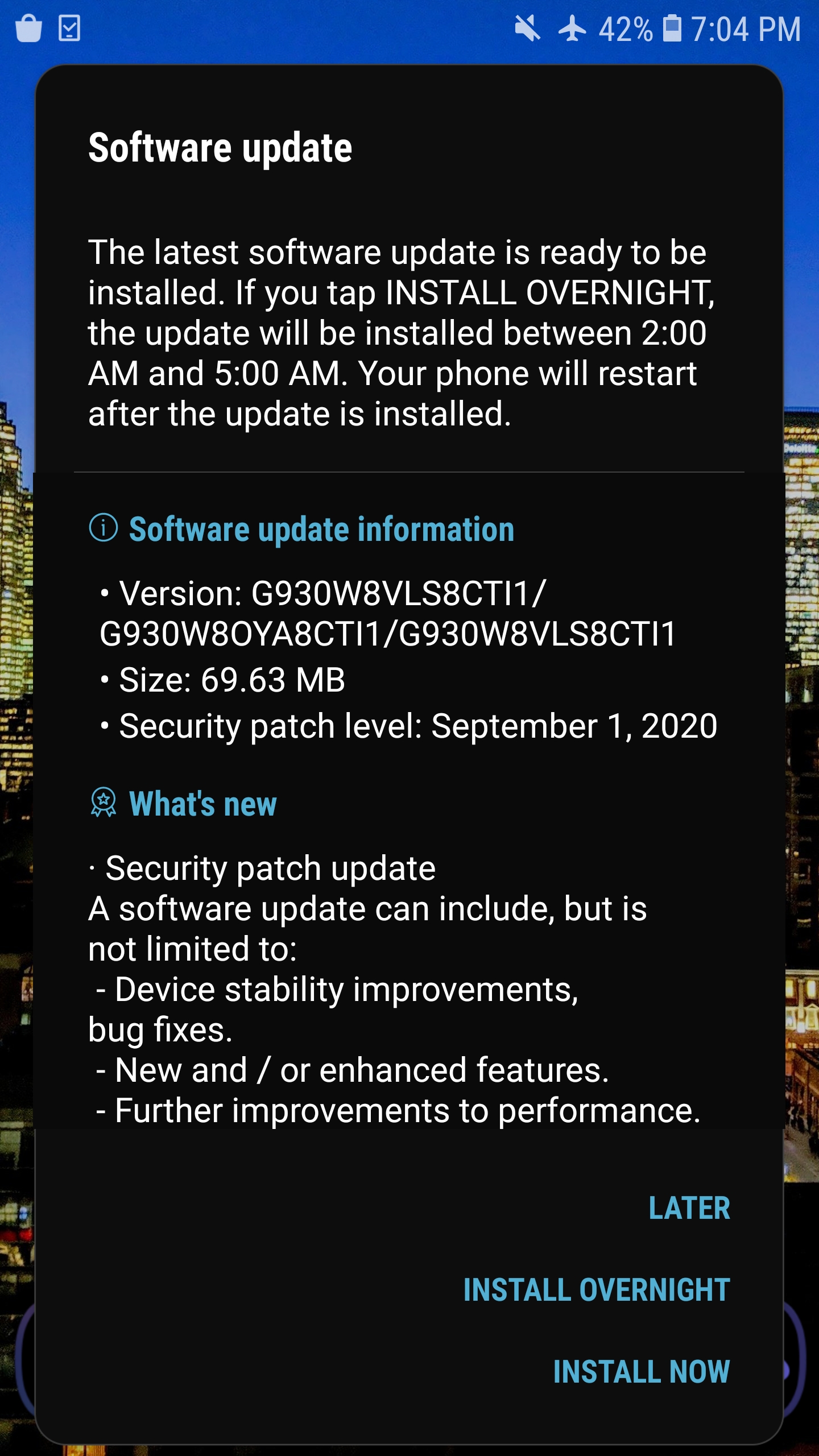 Galaxy S7 Eylül 2020