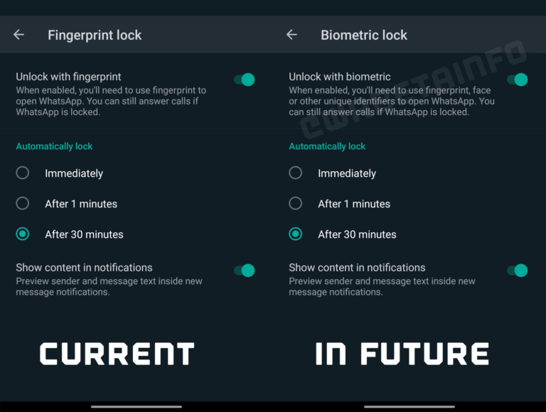 WhatsApp Android yüz tanıma kilidi