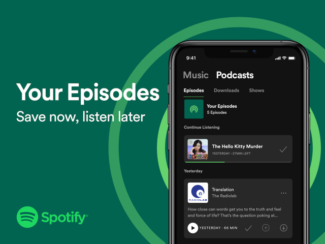 Spotify kullanıcıları artık bireysel podcast bölümlerini kitaplıklarına kaydedebilir