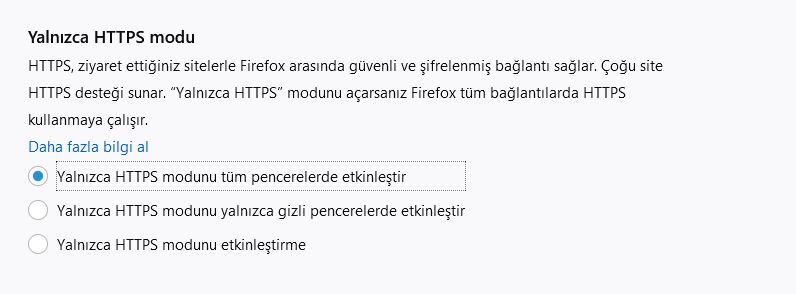 Firefox Yalnızca HTTPS Modu