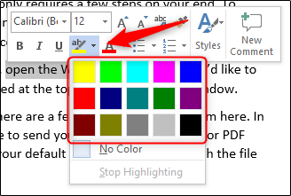 microsoft word metin vurgusu