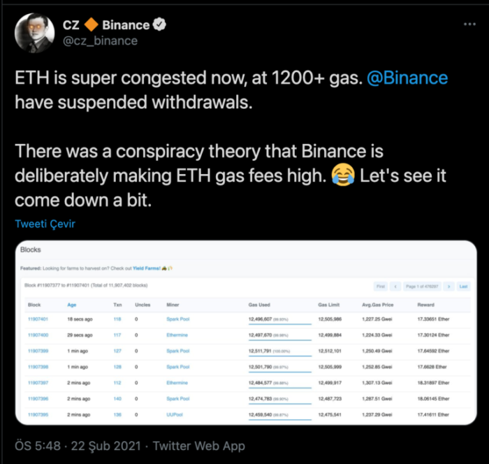 Binance Ethereum işlemlerini durdurdu!