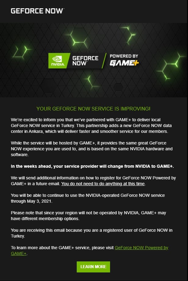 Türkiye'deki GeForce NOW oyuncularına GAME+ zorunluluğu!