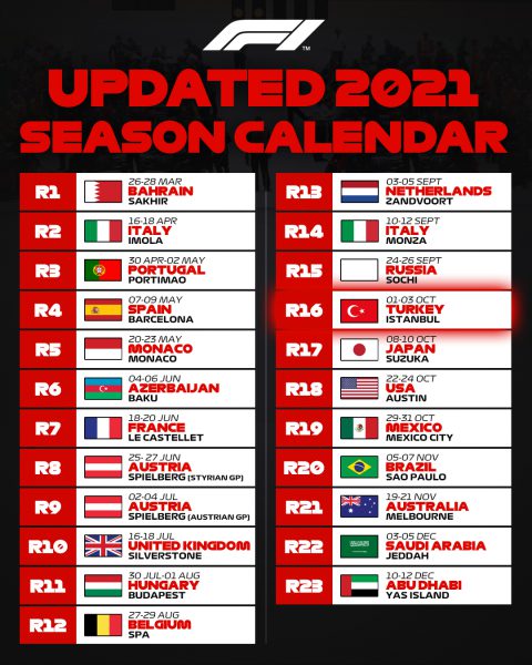 Formula 1 Yeniden 3 Ekim'de Türkiye'de!