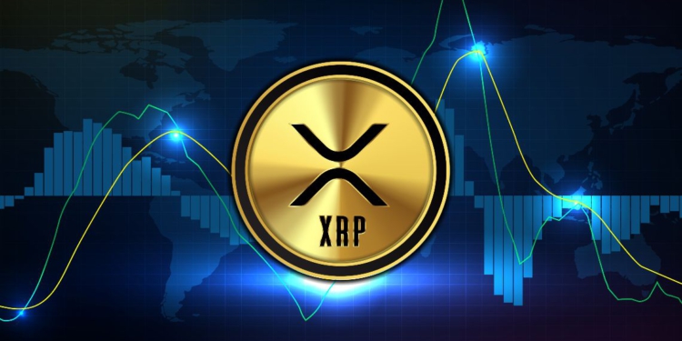 abstract futuristic technology background of xrp ripple digital cryptocurrency and MACD market graph volume indicator