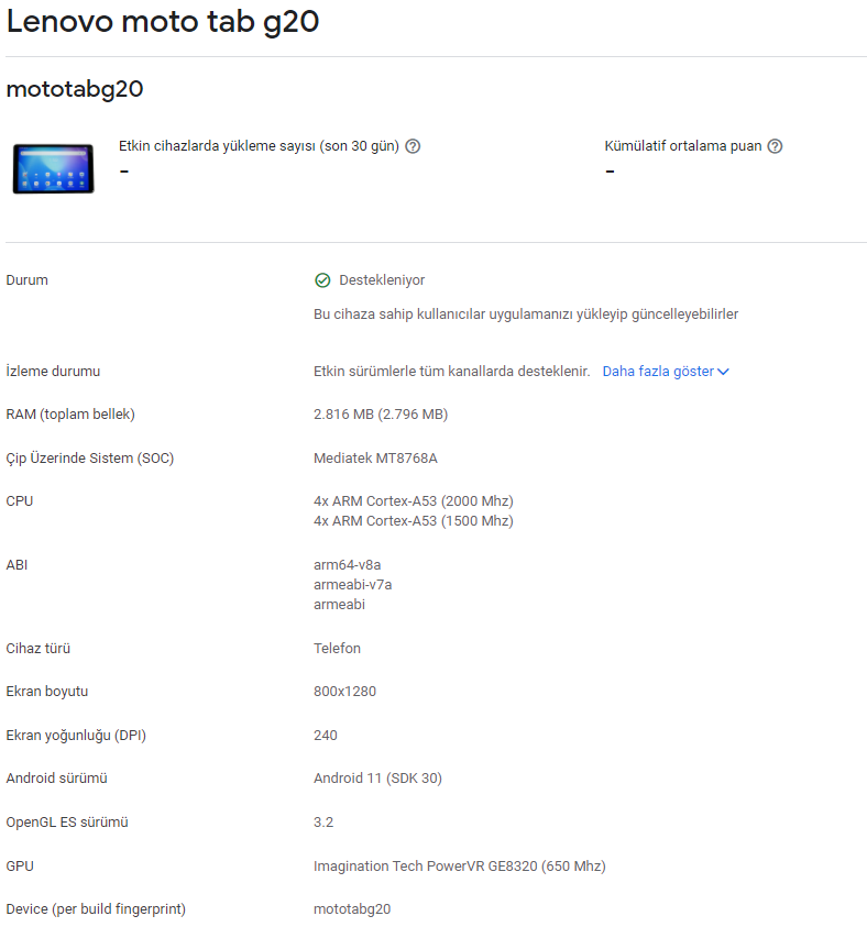 Moto Tab G20 Teknik Özellikler