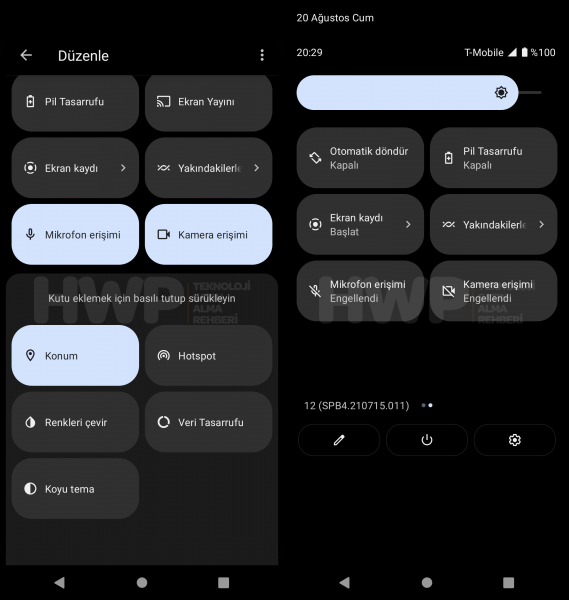 Android 12 Hızlı Geçiş Sensör Anahtarları