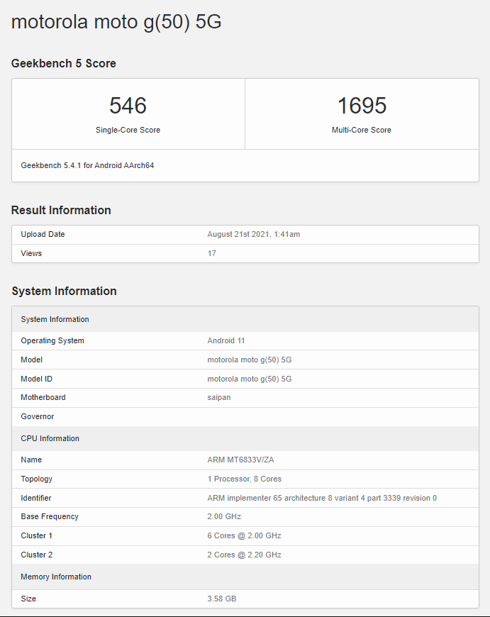 motorola moto g5 geekbench