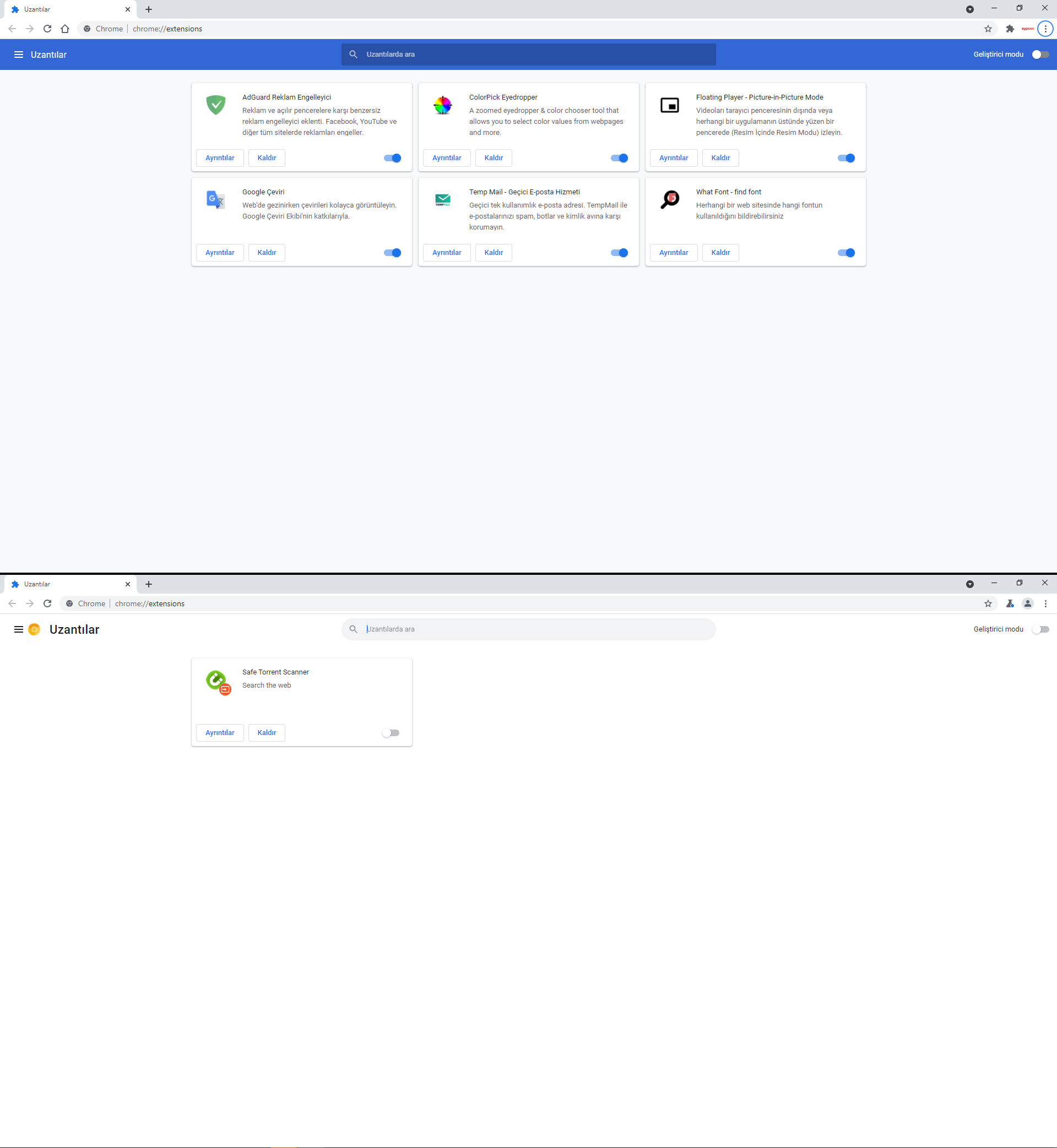 Chrome Eski-Yeni Uzantılar