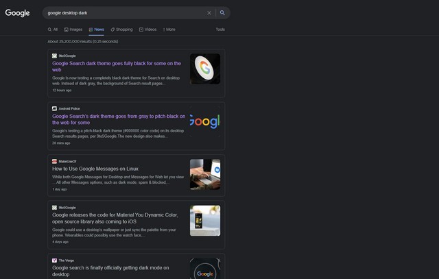 Google Arama, Masaüstünde Yeni Bir Simsiyah Koyu Temayı Test Ediyor!