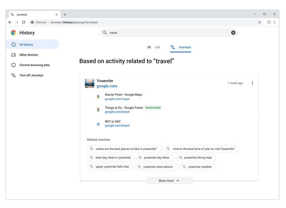 Google Chrome, Masaüstünde Geçmiş Web Sitelerini Keşfetmek Yeni Bir Özellik Aldı