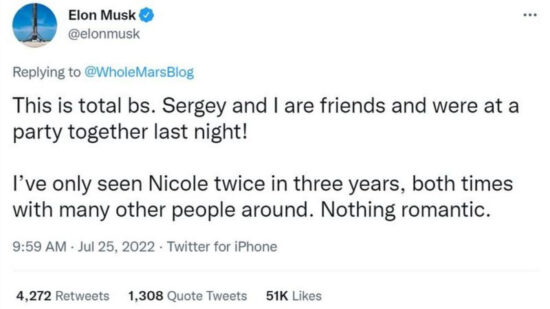 Elon Musk, Google'ın Kurucu Ortağının Eşiyle İlişkisi Olduğu Haberlerini Yalanladı