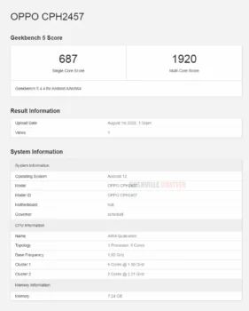 OPPO Reno8 Z, Geekbench'te Görüntülendi! OPPO Reno8 Z, Geekbench'te Görüntülendi!