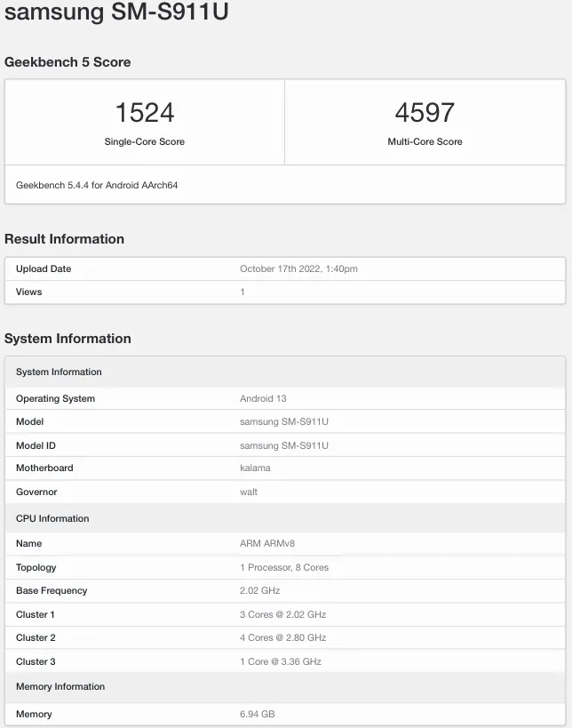 Samsung Galaxy S23 Geekbench'te Görüntülendi !