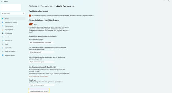 Windows 11 Akıllı Depolama