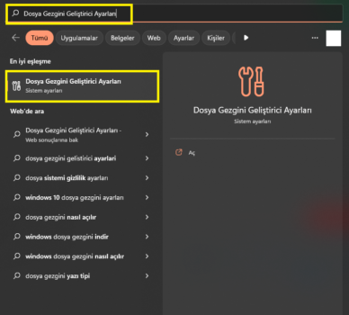Dosya Gezgini Geliştirici Ayarları