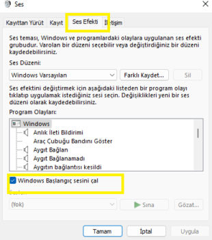 Windows 11 Başlangıç sesini çal