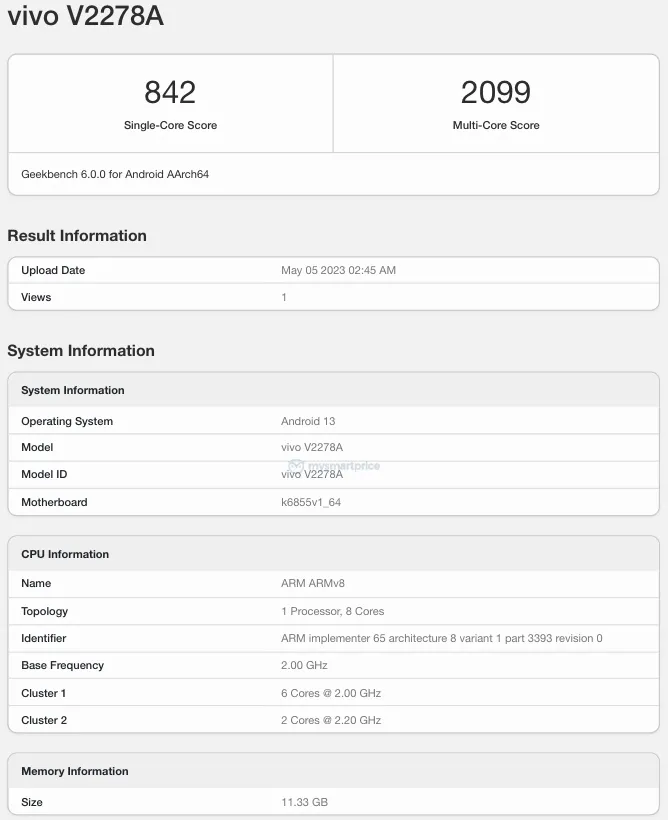 Vivo Y78 ve Y78m Geekbench'te Ortaya Çıktı