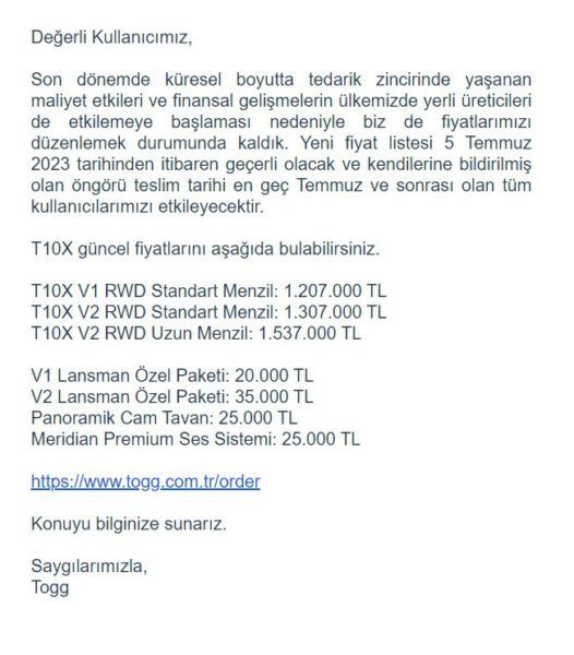 Togg zam