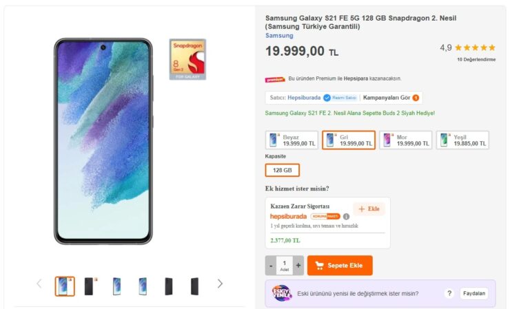 Galaxy S21 FE Snapdragon 8 Gen 2 yonga seti