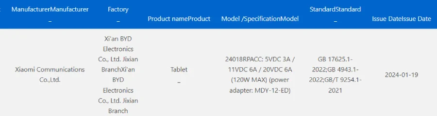 Xiaomi Pad 7 Pro pil