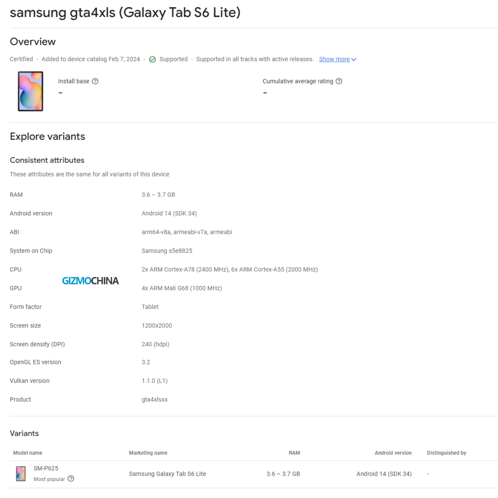 Galaxy Tab S6 Lite 2024 Play Console