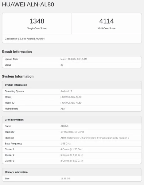 Huawei P70 Geekbench