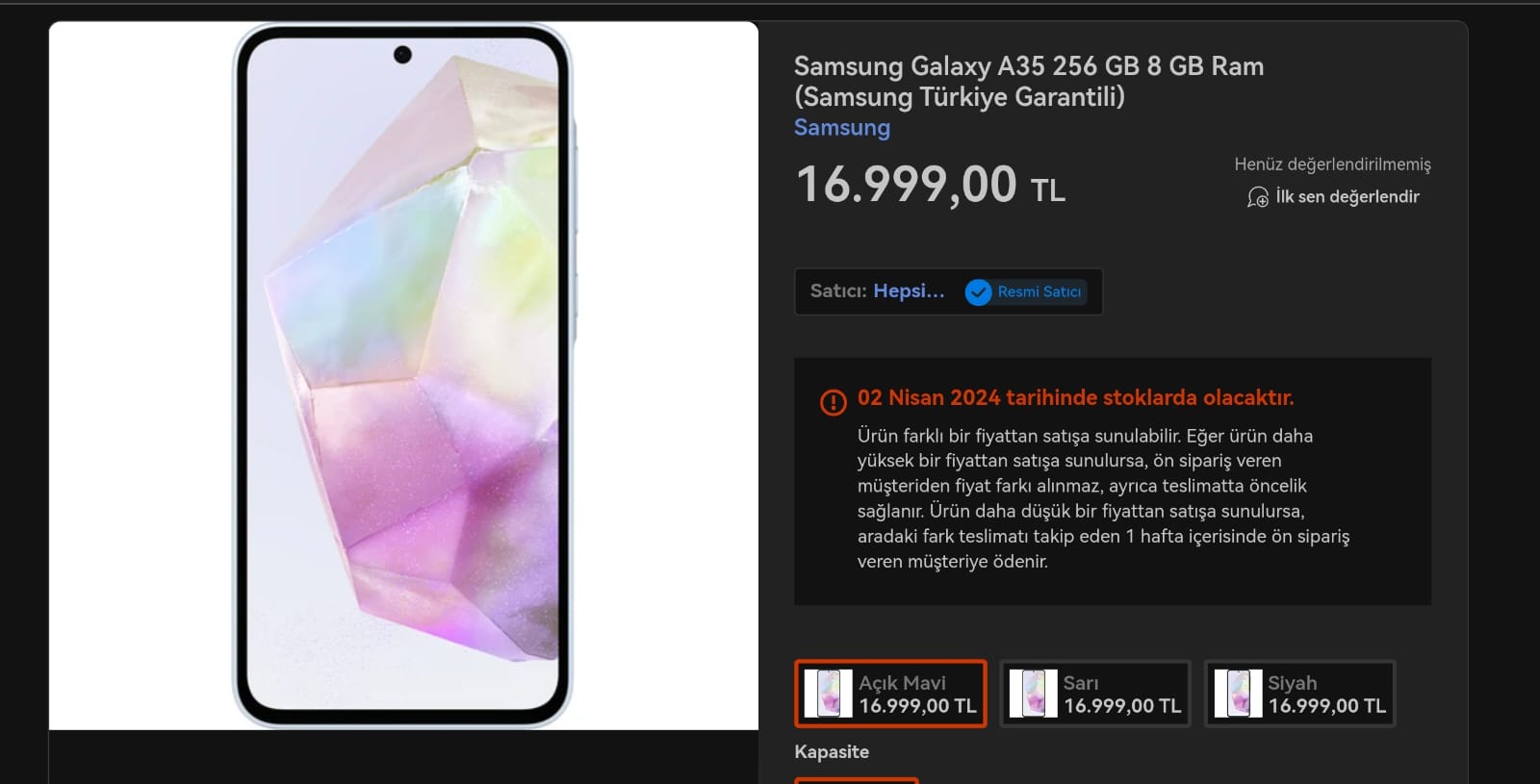 Galaxy A35 fiyat 