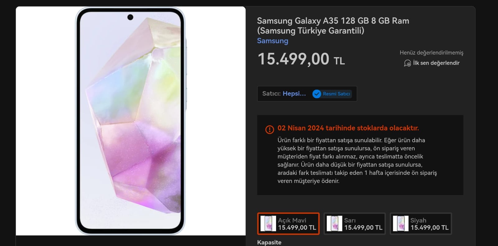 Galaxy A35 fiyat 